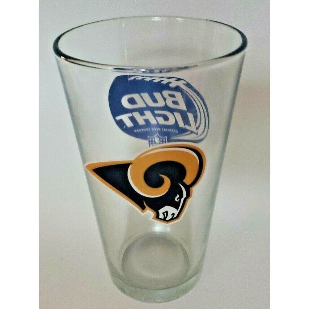 Los Angeles Rams /‎ Bud Light Beer 6 Inch Clear Pint Glasses, NICE!! Go Rams! WH